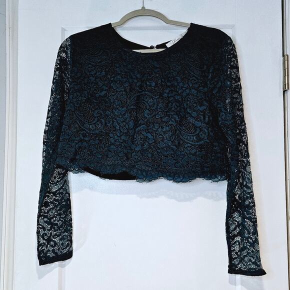 Lovers And Friends Sacred Teal Lace Long Sleeve Crop Top Size Medium - Picture 2 of 6